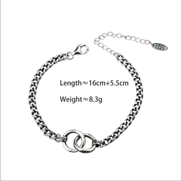 *NEW* 925 Sterling Silver Double Circle Chain Bracelet - Picture 6 of 7